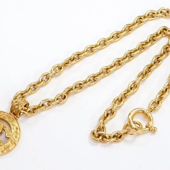 CHANEL CC Logo Round Vintage Necklace 26" Gold Tone 94A Auth e1123-1 - Picture 3 of 7